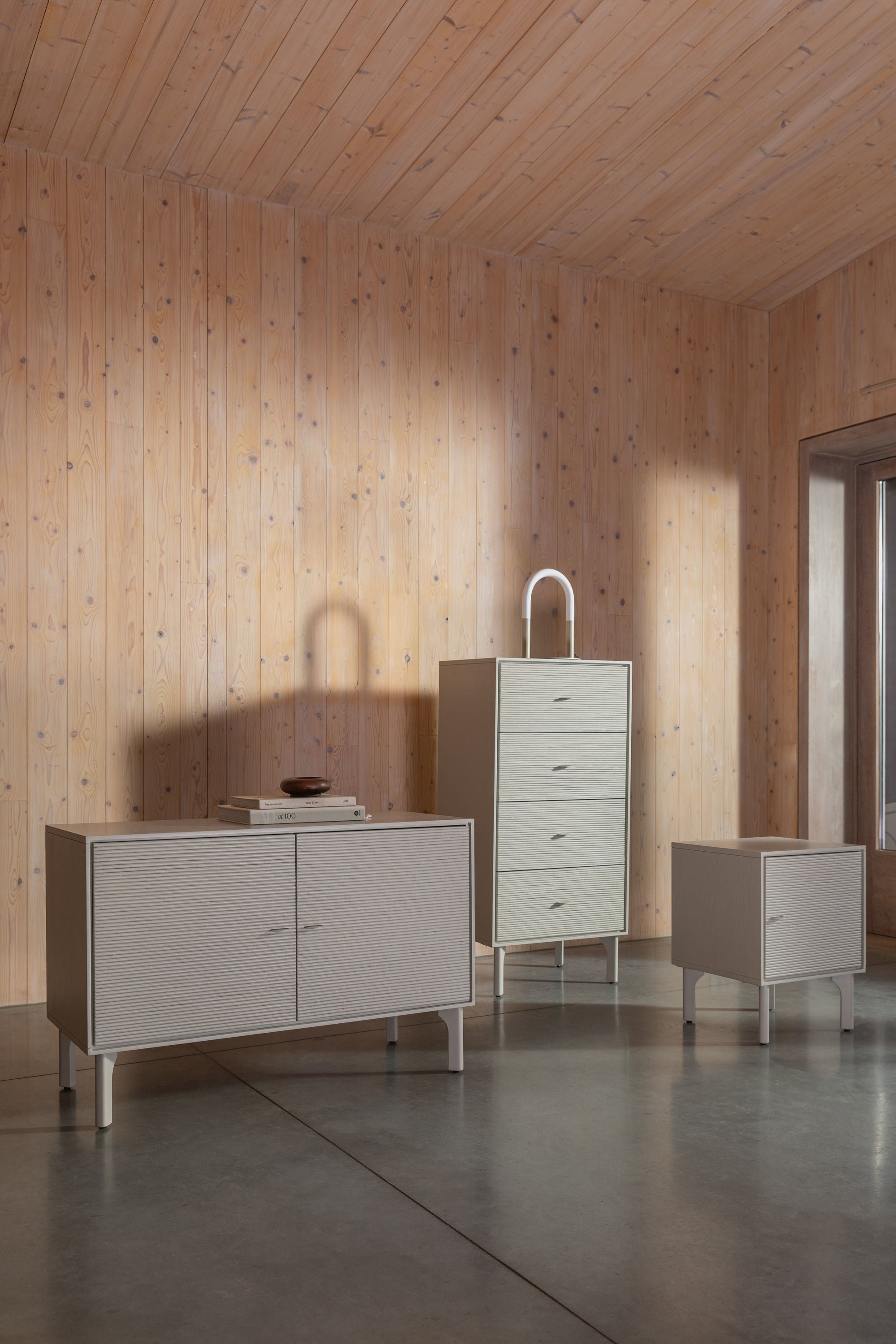 Zuiver Morning Grey Ribbed Acacia Wood Sideboard